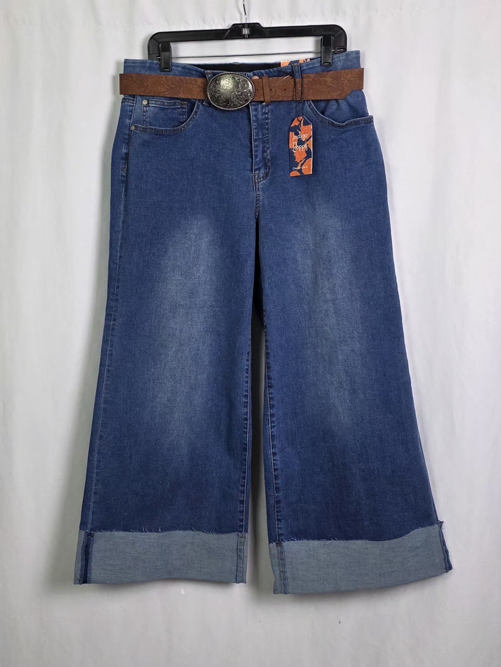 Indigo Poppy Cuffed Wide Leg Crop Jeans Size 14 NWT